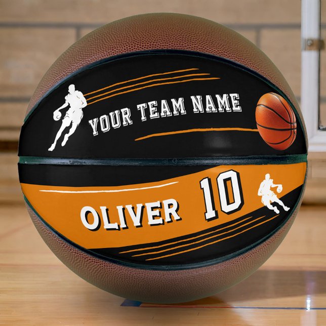 Black Player Team Name Number Silhouette Stripe Basketball (Creator Uploaded)