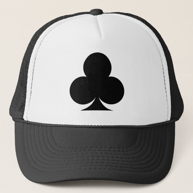 Black playing card clubs symbol trucker hat (Front)