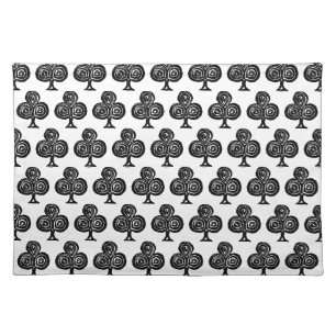Black Playing Card Symbol Club Shape Lino Cut Cloth Placemat