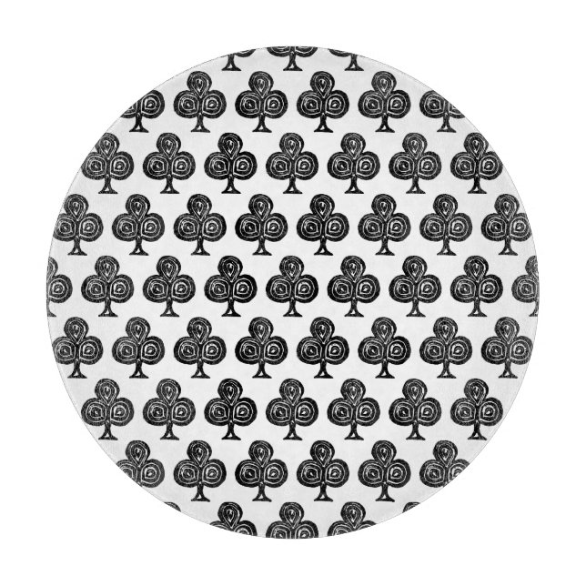 Black Playing Card Symbol Club Shape Lino Cut Cutting Board (Front)