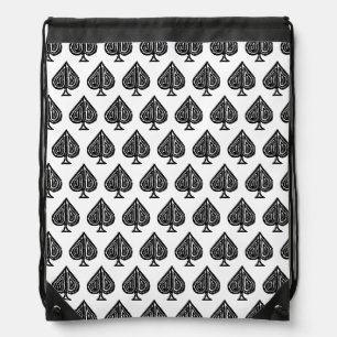Black Playing Card Symbol Spades Shape Lino Cut Drawstring Bag