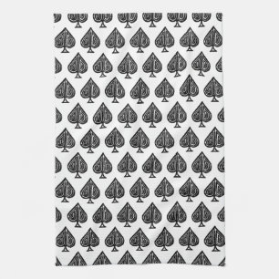Black Playing Card Symbol Spades Shape Lino Cut Kitchen Towel