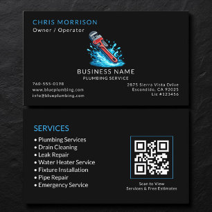 Black Plumber Service QR Code Business Card