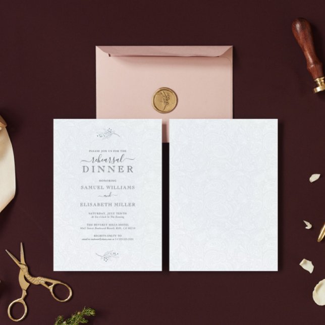 Black Plush White Paisley Minimal Rehearsal Dinner Invitation (Creator Uploaded)