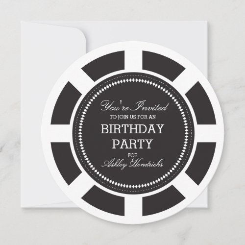 Black Poker Chip Birthday Party Invitation