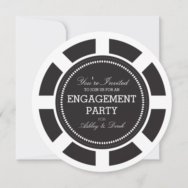 Black Poker Chip Engagement Party Invitation (Front)