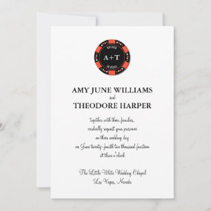 Black Poker Chip Monogram Vegas Wedding Invitation