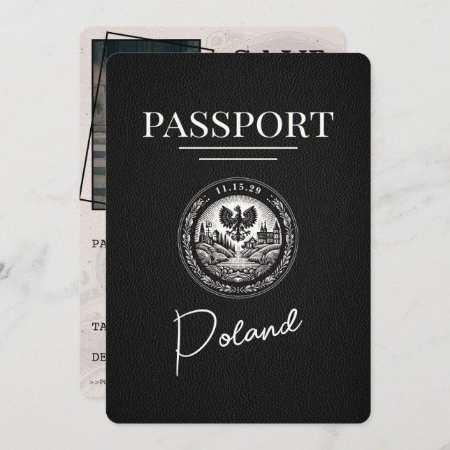 Black Poland Passport Save The Date (Front/Back)
