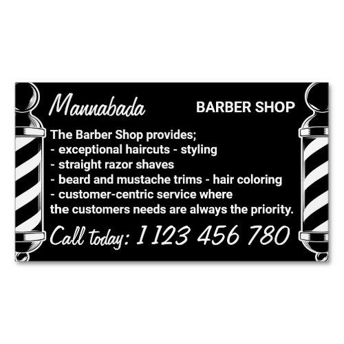 Black pole barbering on the go business card magnet