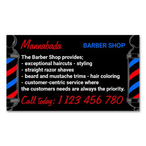 Black pole hair salon haircare for men barber business card magnet