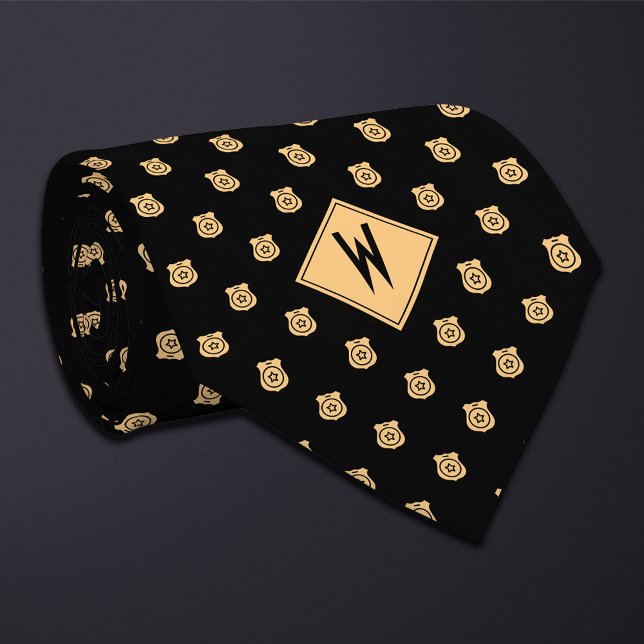 Black Police Badge Pattern Neck Tie (Creator Uploaded)
