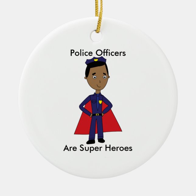 Black Police Super Hero Personalize Ceramic Ornament (Front)