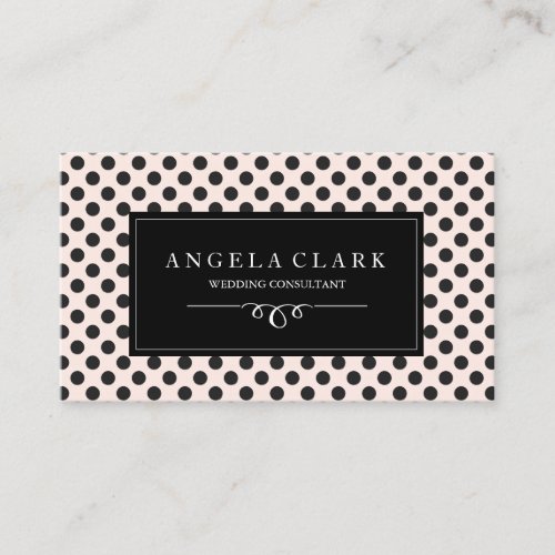 Black Polk a Dots with a Soft Peach Background Business Card