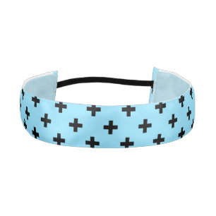 Black polka crosses on baby blue athletic headband