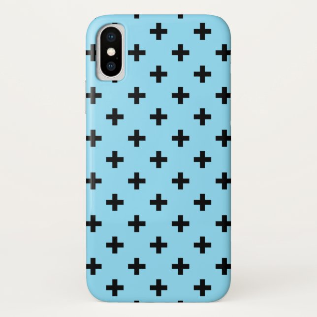Black polka crosses on baby blue Case-Mate iPhone case (Back)