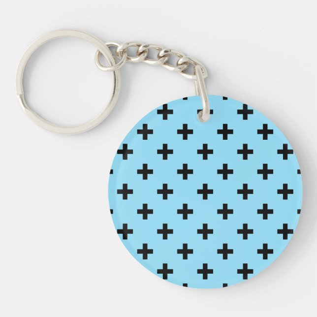 Black polka crosses on baby blue keychain (Front)