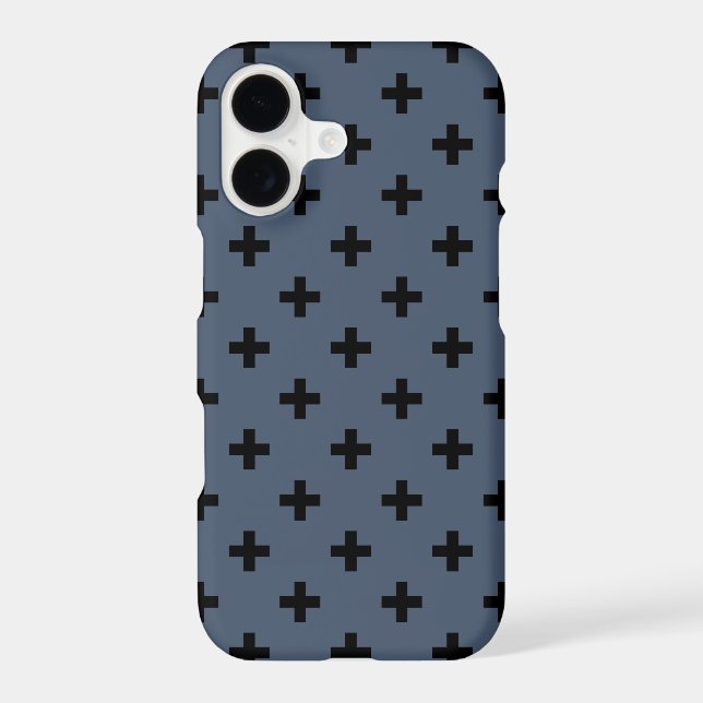 Black polka crosses on blue-gray Case-Mate iPhone case (Back)