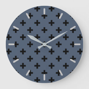 Black polka crosses on blue-gray large clock