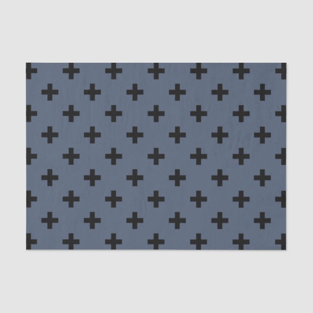 Black polka crosses on blue-gray tissue paper (Front)