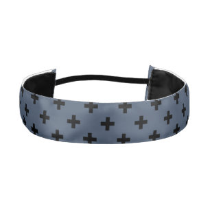Black polka crosses on blue-grey athletic headband