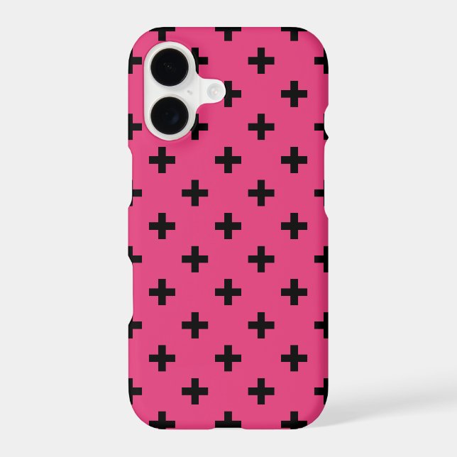 Black polka crosses on fuchsia Case-Mate iPhone case (Back)