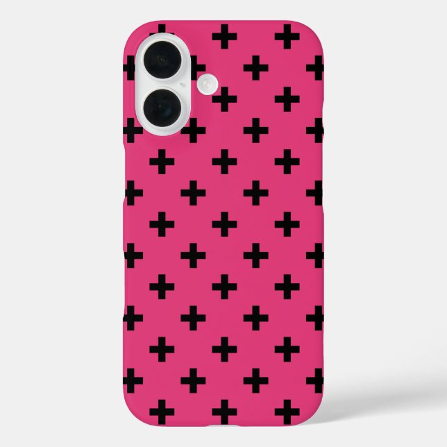 Black polka crosses on fuchsia Case-Mate iPhone case (Back)