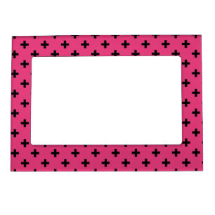Black polka crosses on fuchsia magnetic frame