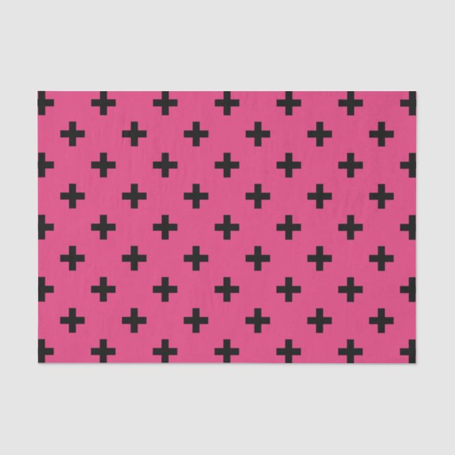 Black polka crosses on fuchsia tissue paper (Front)