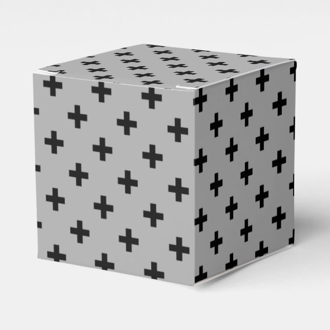 Black polka crosses on gray favor boxes (Front Side)