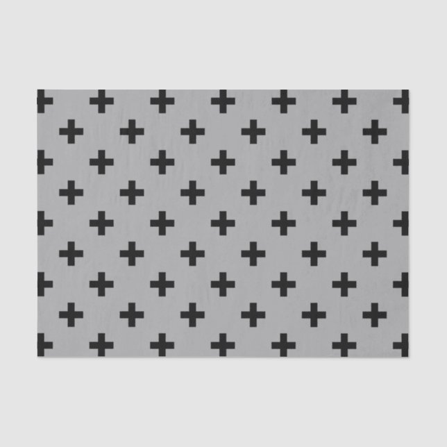 Black polka crosses on gray tissue paper (Front)