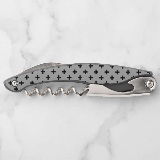 Black polka crosses on gray waiter's corkscrew (Back)