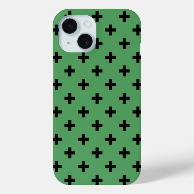 Black polka crosses on green Case-Mate iPhone case (Back)