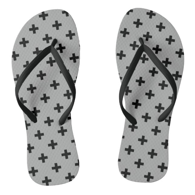 Black polka crosses on grey flip flops (Footbed)