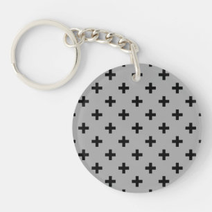 Black polka crosses on grey keychain