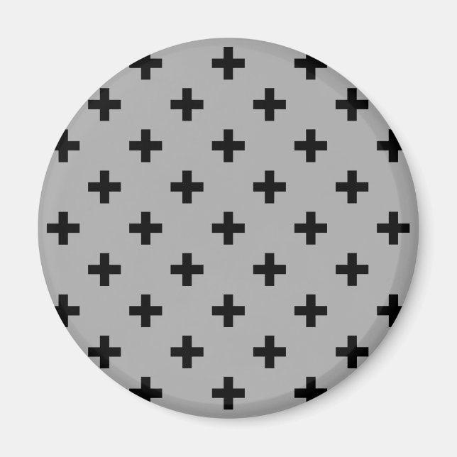 Black polka crosses on grey magnet (Front)