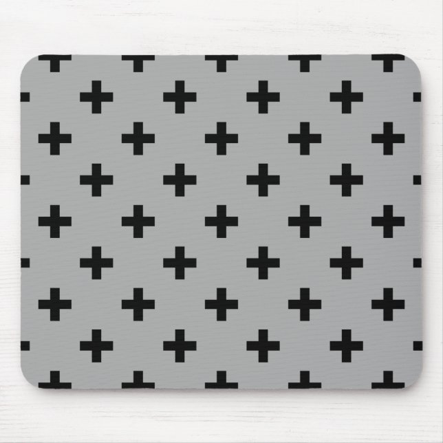 Black polka crosses on grey mouse pad (Front)