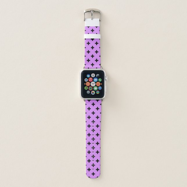 Black polka crosses on lilac apple watch band (Front)