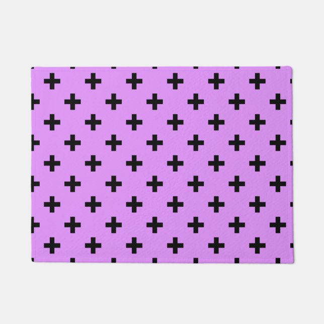 Black polka crosses on lilac doormat (Front)