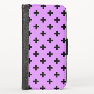 Black polka crosses on lilac iPhone x wallet case