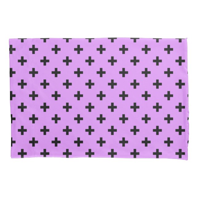 Black polka crosses on lilac pillow case (Front)