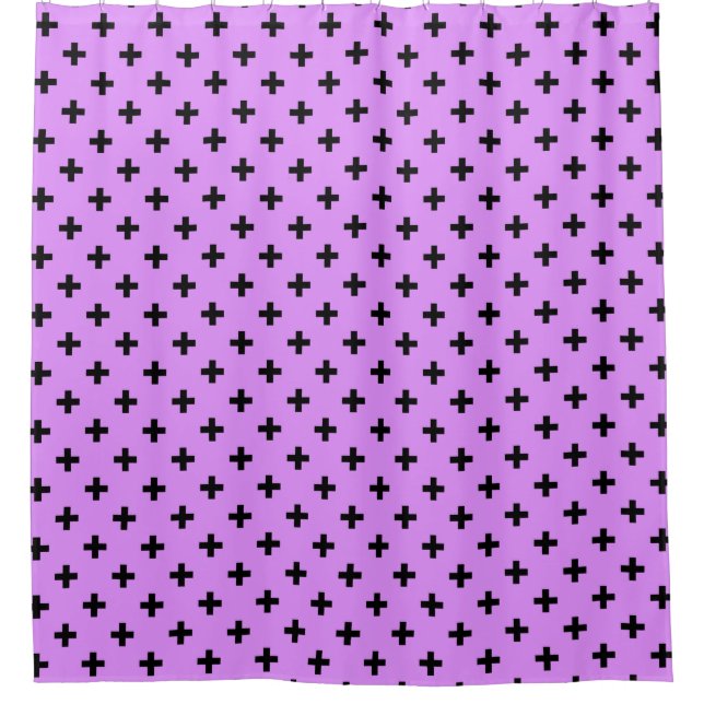 Black polka crosses on lilac shower curtain (Front)
