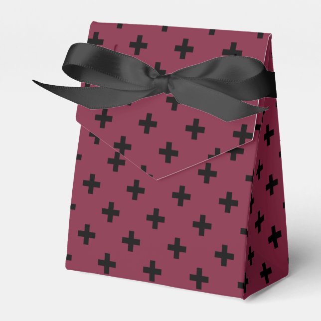 Black polka crosses on mulberry favor boxes (Front Side)