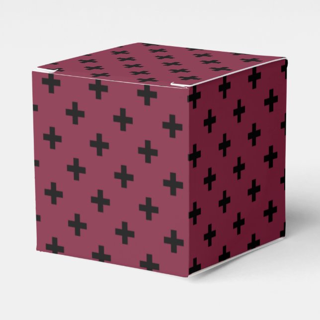 Black polka crosses on mulberry favor boxes (Front Side)