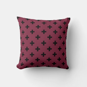 Black polka crosses on mulberry throw pillow