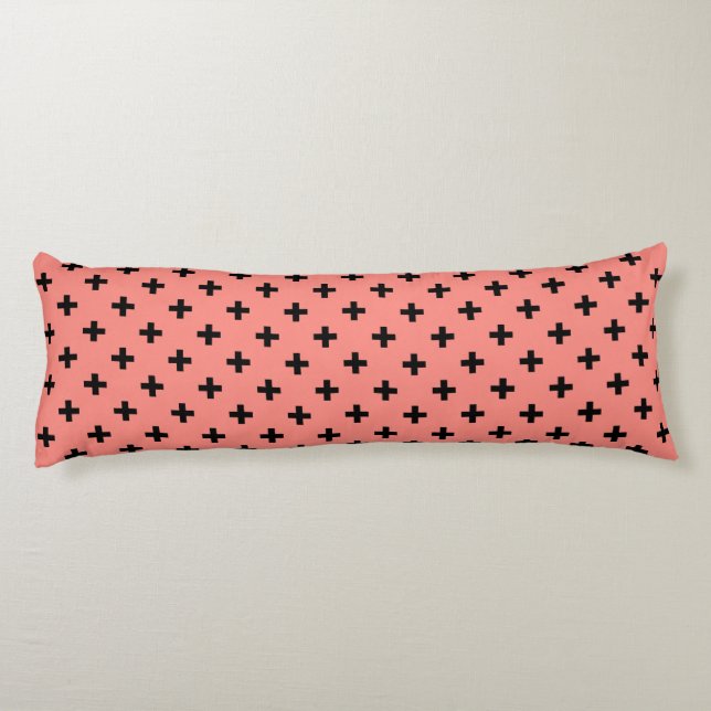 Black polka crosses on peach body pillow (Back)