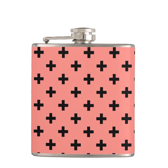 Black polka crosses on peach flask (Front)