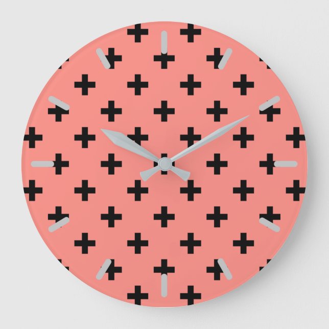 Black polka crosses on peach large clock (Front)