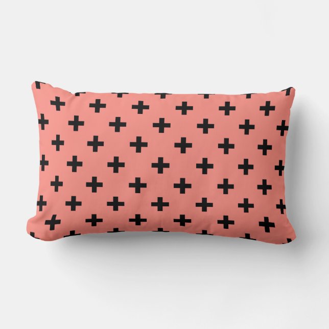 Black polka crosses on peach lumbar pillow (Front)