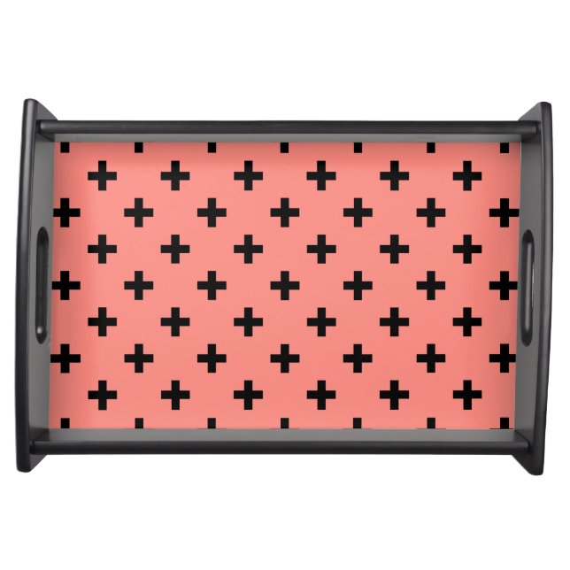 Black polka crosses on peach serving tray (Front)