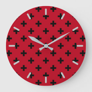 Black polka crosses on red large clock